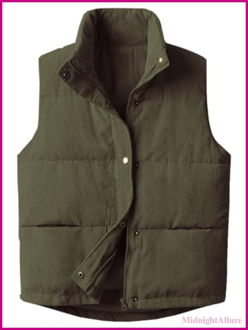 Corduroy Puffer Vest Womens Sleeveless Snap Zip Up Quilted Waistcoat Warm
